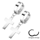 Stainless Steel Hinged Hoop Earrings With Cross Dangle