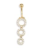 14k White Gold Circle CZ Dangle Drop Belly Button Ring