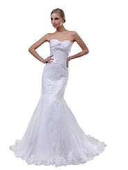 Strapless Mermaid Spring Fall Sequined Lace Beaded Satin Sweetheart Wedding Dress  with a Chapel Train  With a Ribbon  and a Sash 