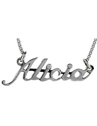 Sterling Silver ALICIA Name Necklace 3/8 inch, 17 inches long