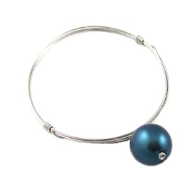 Susan Hanover Designs - Silver-Tone Wire Wrapped Blue Swarovski Pearl Bangle Bracelet