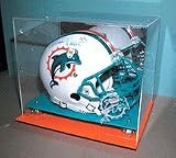 Full Size Football Helmet Display Case with Mirrored Back, Gold Risers and Team Colors with Engraved NFL Team Logo