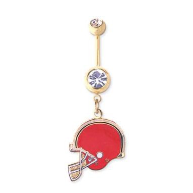 Cleveland Browns 316L Stainless Steel Belly Ring with Cubic Zirconia - Gold Plated - 14G - 5/8 Inch Bar Length - Sold Individually