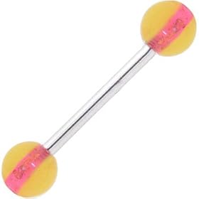 Yellow Pink GLOW in the DARK Barbell Tongue Ring by 