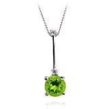 14k White Gold Round Peridot and Diamond Drop Pendant, 17