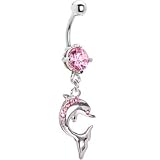 Pink Cubic Zirconia DOLPHIN CHARM Belly Ring