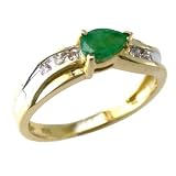 10K Yellow Gold Pear Shaped Emerald and Diamond Accent Ring