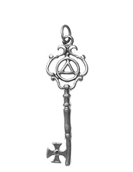 AA Alcoholics Anonymous Recovery Symbol Pendant, #1022, Sterling Silver, Small Old Style Key with AA Symbol