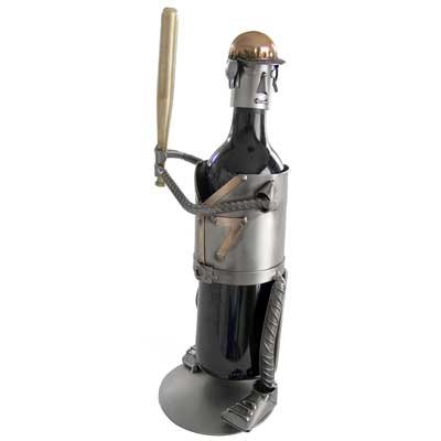 Baseball Player Wine Bottle Holder H&K Steel Sculpture - 6097-LI