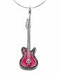 925 Sterling Silver Electric Guitar Skull Charm with Pink Enamel and Black Cz Diamonds