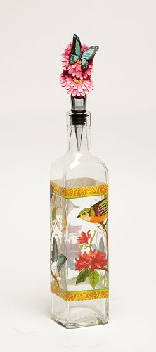 Bird Study Glass Oil Bottle w/ Resin Stopper