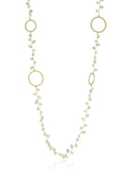 RAIN Gold Circle and White and Blue Bead Long Necklace
