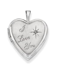 Genuine IceCarats Designer Jewelry Gift 14K 20Mm White Gold I Love You W/ Diamond Heart Locket