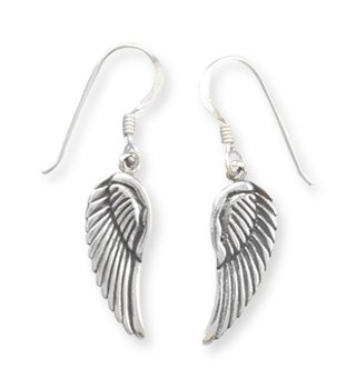 Oxidized Angel Wings French Wire Earrings