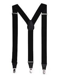 Apparel: JINIU Mens Fashion Solid Straight Clip On Cool Formal Leather Suspenders Color Black Size One Size