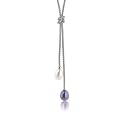 Sterling Silver Lariat Necklace with White and Black Pearls