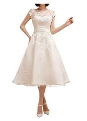 Lace-Up Short Tea Length Cap Sleeves Satin Prom Dress/Wedding Dress 