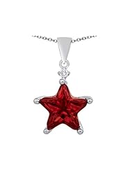 Original Star K (tm) Large 14mm Fancy Star Pendant with Simulated Garnet in 925 Sterling Silver