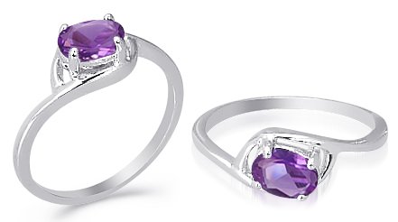 Oval Cut Amethyst Ring Sterling Silver Size 7