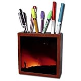 VWPics Volcanoes - A man (MR) gets a close look at lava flowing into the Pacific Ocean, Volcanos National Park, Hawaii - Tile Pen Holders-5 inch tile pen holder