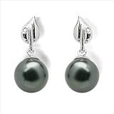 18K white gold Dew Drop Black Tahitian cultured pearl and diamond earring