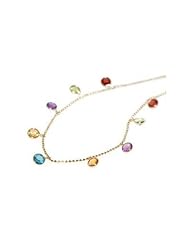 14K Yellow Gold Beaded Diamond Cut 10" Anklet Bracelet, with multi-colored dangling semi-precious stones.