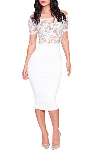 Sexy Womens White Floral Lace Short Sleeve Skintight Cocktail Evening |  Desertcart Cayman Islands