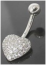 CZ PAVED HEART 14k White Gold Navel Belly Button Ring