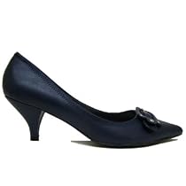 Navy Blue Pointy Pointed Secretary Kitten Heel Court Shoes