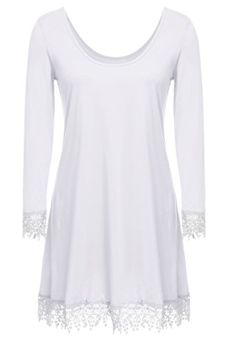 Meaneor Women's Long Sleeve Lace Embellished Loose Dress Top