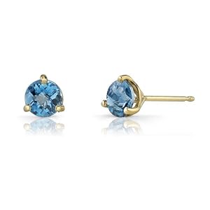 14 Karat Yellow Gold 3 Prong Martini Style 1.00 carats London Blue Topaz Stud... by