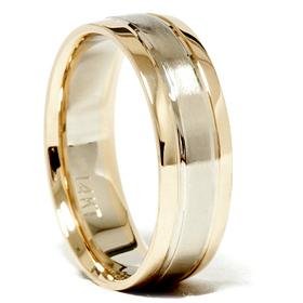 Mens 6MM 14k White & Yellow Gold Two Tone Comfort Fit Brushed Wedding Ring Mans Band Size 10 (all sizes available)