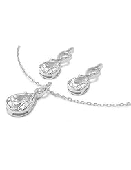 Sterling Silver Tear Drop Pendant Necklace and Earrings Jewelry Set with Clear CZ