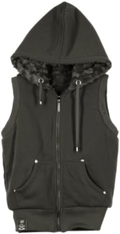 G2 Fashion Square Women's Zip Up Reversible Fleece Hoodie Knit Jacket(OW-VST,GRY-XL)