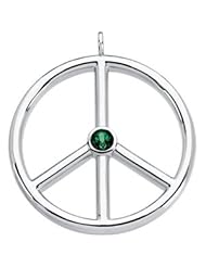 14K White Genuine Topaz Peace Sign Pendant 04.00 mm