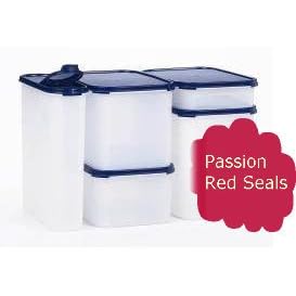 Tupperware 4 pc Rectangular and 1 Super Oval Set w Passion Red Seals by Tupperware
