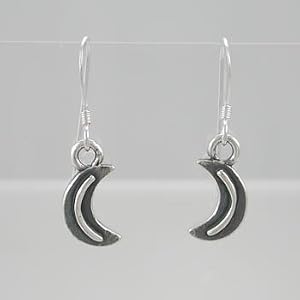 Small Double Sided Crescent Moon Dangle Earrings in Sterling Silver, #9232