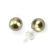 Olive n Figs Sterling Silver and Genuine Swarovski Crystal Pearl Stud Earring - Green (8mm)