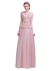 V-neck Polyester Cap Sleeves Cocktail  Lace Evening Dress/Bridesmaid Dress/Wedding Party Dress/Maxi Dress  With a Bow(s)