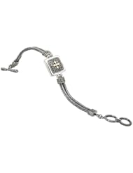 Sterling silver and 18k gold Enchanta Collection square design with cross bracelet 7.25 - 8 inches