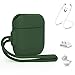 AirPods Case Cover Silicone Army Green, 6 in 1 Portable Skin Cases with Wrist Strap Neck Strap for Apple AirPods 2 & AirPods 1, with AirPods Accessories: Strap/Earhooks/Watch Band Holder by KINGXBAR