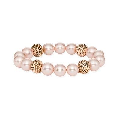 18K Rose Gold Over Sterling Silver Bead and Faux Pink Pearl Bracelet