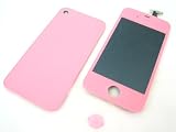 Apple iPhone 4 S 4S 4GS (no logo) ~ Pink Full LCD Screen Display + Touch Screen Digitizer Front Glass Pad Lens Part Assembled Together + Full Plastic Glass Back Battery Cover Door Case Housing Fascia Plate Panel ~ Mobile Phone Repair Parts Replacement