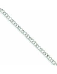 14K White Gold Double Link Charm Bracelet 7 Inches
