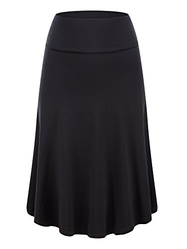 KIRA Womens Fold Over Waist Knee Length A-Line Flared Midi Skirt
