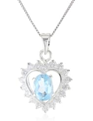8X6 Oval Gemstone and Round Cubic Zirconia Sterling Silver Heart Shaped Pendant Necklace (1.20 Cttw), 18"