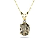 12X10mm Oval Smokey Quartz and Diamond Stud Pendant in 14K Yellow Gold
