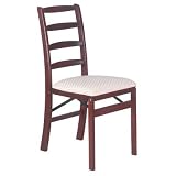 Shaker Ladderback Wood Folding Chair with Upholstered Seat in Cherry (Set of 2)