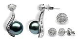 18K white gold Aurora Black Tahitian cultured pearl and diamond earring - B0002UTB80