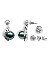18K white gold Aurora Black Tahitian cultured pearl and diamond earring